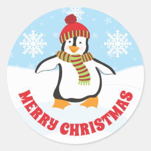 Süße rote und grüne Hut-Weihnachts-Pinguin Runder Aufkleber