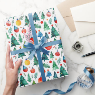 Süße rote und grüne Weihnachtsbaum-Kiefer-Aquarell Geschenkpapier