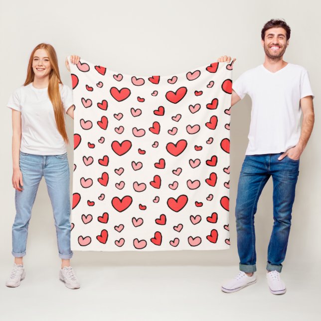 Süße rote und rosa Hand gezeichnete Herzen Muster  Fleecedecke (Beispiel)