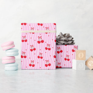 Süße rote und rosa Kirschmuster-Wrap-Rolle Geschenkpapier
