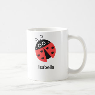 Süße rote und schwarze Marienkäfer mit Herzen für Tasse