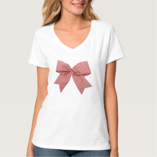 Süße rote und weiße Gingham-Karo-Band-Schleife V-A T-Shirt