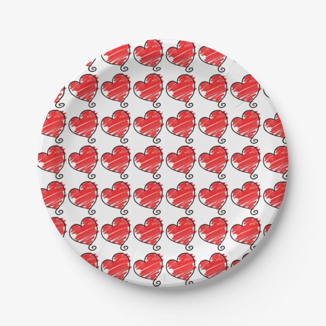 Süße rote und weiße Herzen Valentinstag Pappteller (Vorderseite)