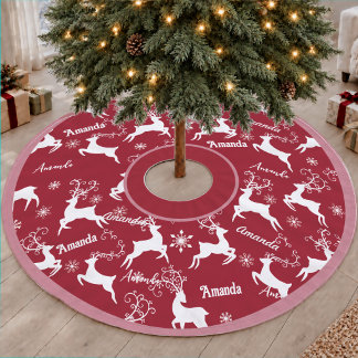 Süße rote wiederholende Namens-Rentier-Weihnachten Polyester Weihnachtsbaumdecke