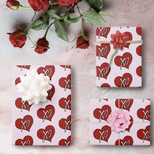 Süße rote XO Herz Liebe Umarme Küsse Geschenkpapier Set