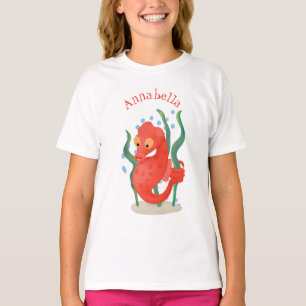 Süße rote Zwerg-Seepferdchen-Cartoon-Illustration T-Shirt