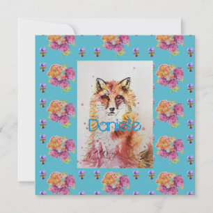 Süße Rotfuchs-Tier Teal-Rose Rosen Flachkarte