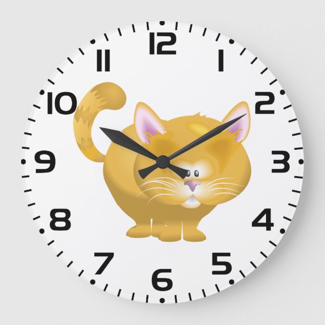 Süße runde Ginger Tabby Katze Große Wanduhr (Vorderseite)