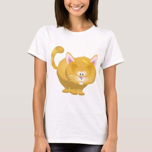 Süße runde Ginger Tabby Katze T-Shirt (Vorderseite)