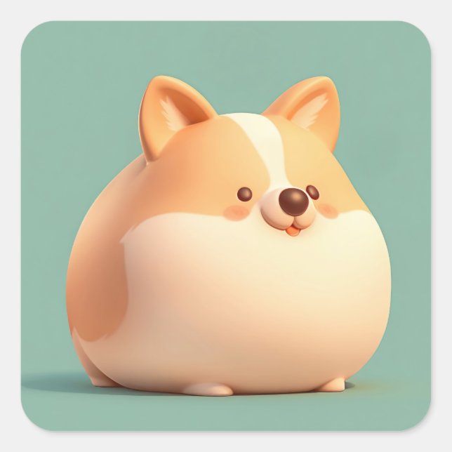 Süße runde Ton-Corgi-Figur Quadratischer Aufkleber (Vorderseite)