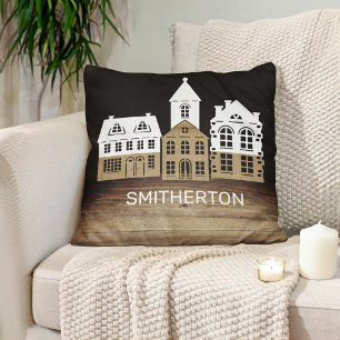 Süße rustikale Farmhaus-Dorf-Schwarz-Weiß-Burlap Kissen