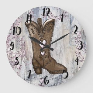 Süße Rustikale Rosa Cowgirl-Herzstiefel Farmhouse Große Wanduhr