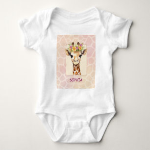 Süße Safari Baby-Giraffe in Rosa und Gelb Baby Strampler