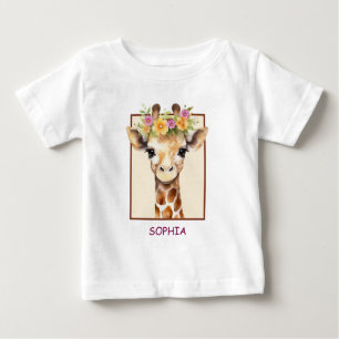 Süße Safari Baby-Giraffe in Rosa und Gelb Baby T-shirt