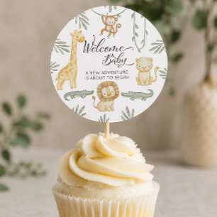 Süße Safari-Dschungel-Willkommens-Baby-Cupcake-Top Runder Aufkleber