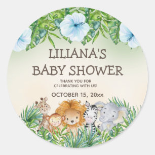 Süße Safari-Dschungeltiere Junge Baby Shower Runder Aufkleber