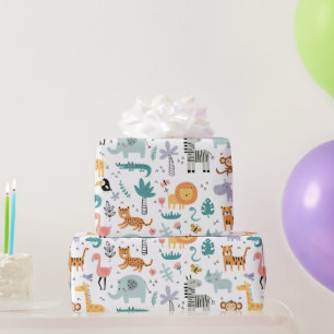 Süße Safari-Dschungeltiere Personalisierter Babyna Geschenkpapier