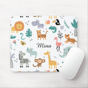 Süße Safari-Dschungeltiere personalisierter Babyna Mousepad