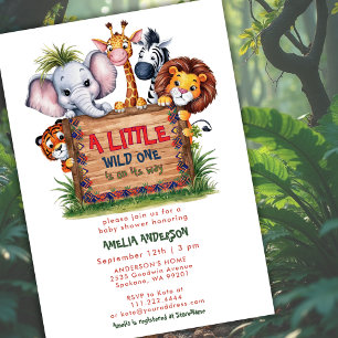 Süße Safari-Dschungeltiere Wilde Eins Baby Shower Einladung