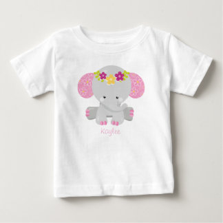 Süße Safari-Elefanten-Blumen mit Personalisierung Baby T-shirt
