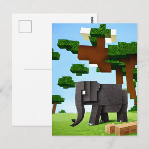 Süße Safari-Elefanten-Pixel-Art Postkarte