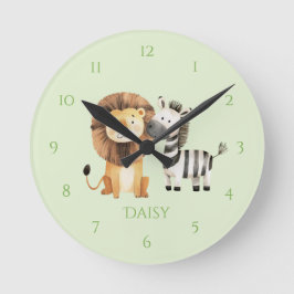 Süße Safari-Löwe & Zebra Kinder Wanduhr