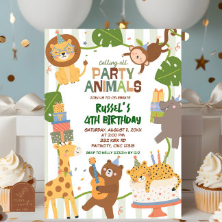Süße Safari-Party-Tiere Geburtstagseinladung Einladung