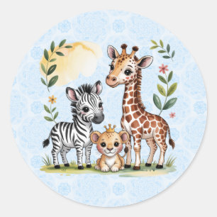 Süße Safari-Tier-Trio-Jungen-Baby-Party Runder Aufkleber