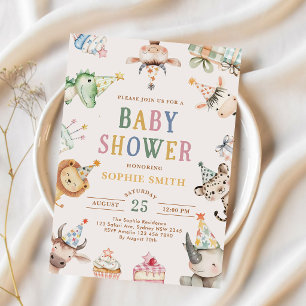 Süße Safari-Tiere Baby Shower Einladung