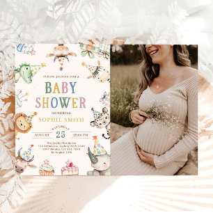Süße Safari-Tiere Baby Shower Foto Einladung