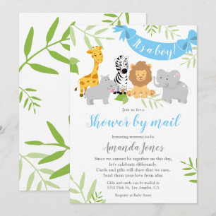 Süße Safari-Tiere Baby Shower Jungen Einladung