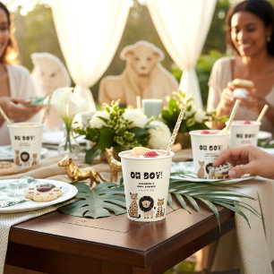 Süße Safari-Tiere Baby Shower 'Oh Boy' Becher