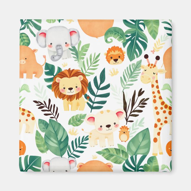 Süße Safari-Tiere Dschungel-Muster Magnet (Vorne)