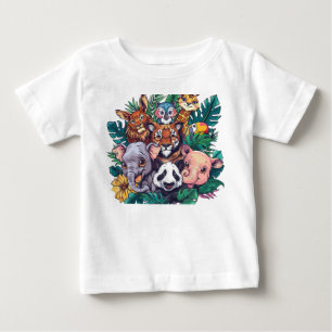 Süße Safari-Tiere Dschungel Thema Kleinkind T-Shir Baby T-shirt