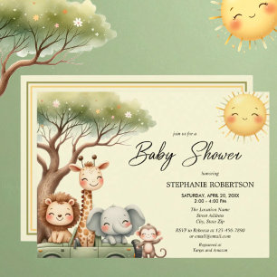 Süße Safari-Tiere geschlechtsneutrale Babyparty  Einladung