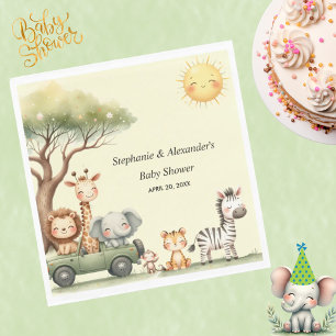 Süße Safari-Tiere geschlechtsneutrale Babyparty Serviette