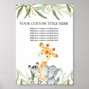Süße Safari-Tiere Grünflächen Benutzerdefiniert Se Poster