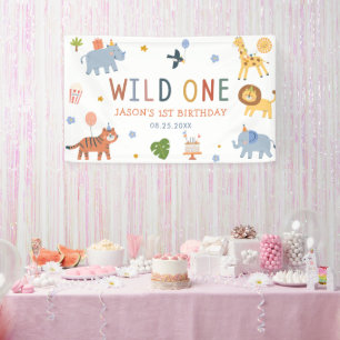 Süße Safari-Tiere Junge 1. Geburtstag Banner