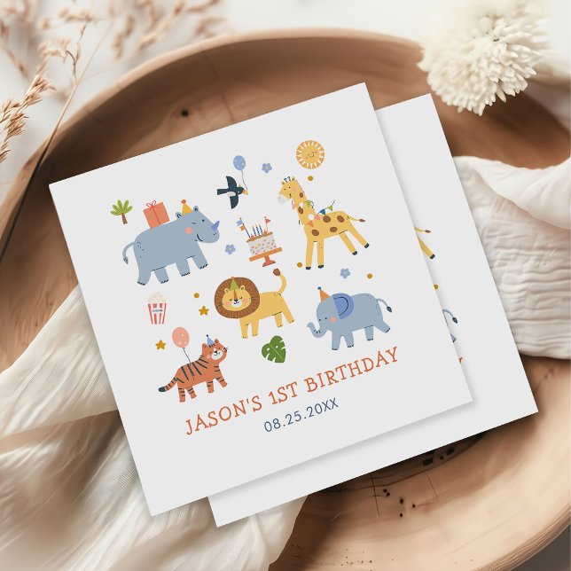 Süße Safari-Tiere Junge 1. Geburtstag Serviette (Von Creator hochgeladen)