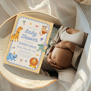 Süße Safari-Tiere Junge Baby Shower Foto Einladung