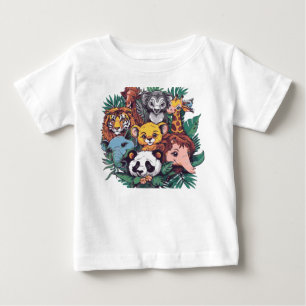 Süße Safari-Tiere & künstlerischer Hirsch-T-Shirt Baby T-shirt