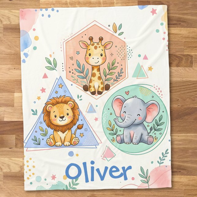 Süße Safari-Tiere Löwe Giraffe Elefant Fleecedecke (Von Creator hochgeladen)