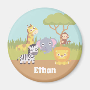 Süße Safari-Tiere Löwe Giraffe Zebra Affe Magnet