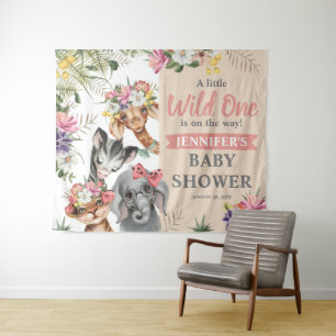 Süße Safari-Tiere Mädchen Baby Shower Hintergrund  Wandteppich