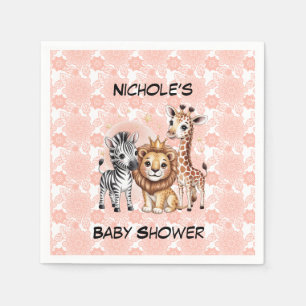 Süße Safari-Tiere Rosa Floral Mädchen Baby-Party Serviette