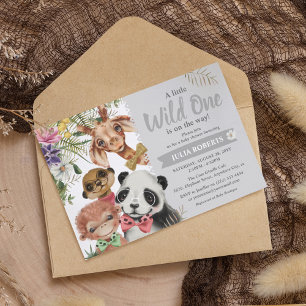 Süße Safari-Tiere Wild One Jungen-Baby-Party Einladung