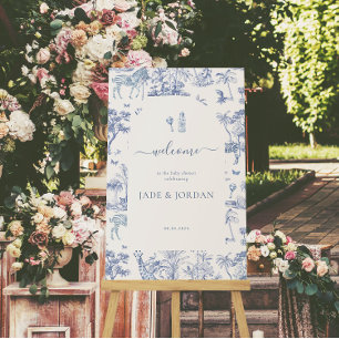 Süße Safari-Toile-de-Jouy Blaue Babyparty Poster