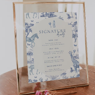 Süße Safari Toile de Jouy   Blaues Baby Shower Get Poster