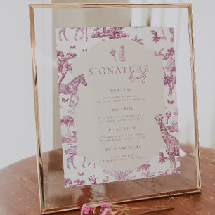 Süße Safari Toile de Jouy   Rosa Baby Shower Trink Poster