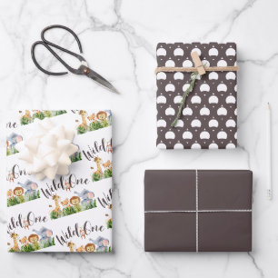 Süße Safari-Wasserfarben-Geburtstagsfeier Geschenkpapier Set